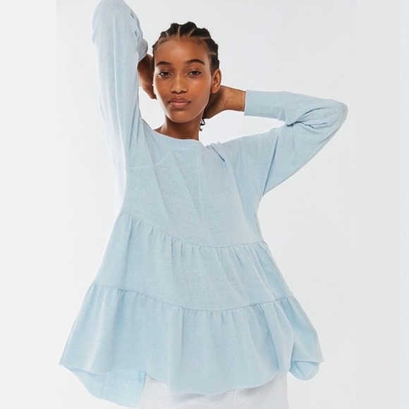 Urban Outfitters Tops - NWOT Urban Outfitters UO Poppy Long Sleeve Babydoll Tiered Top BLUE - SIZE M